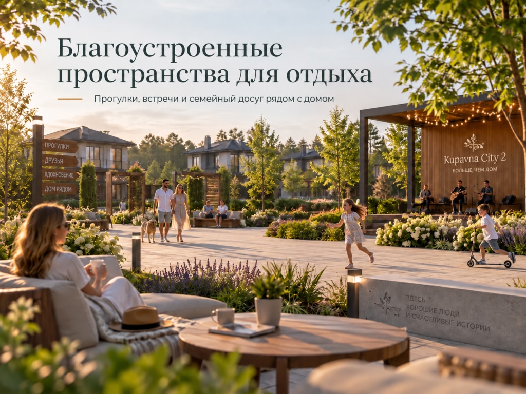 Благоустроенные пространства для отдыха — авторская иллюстрация для Купавна Сити 2