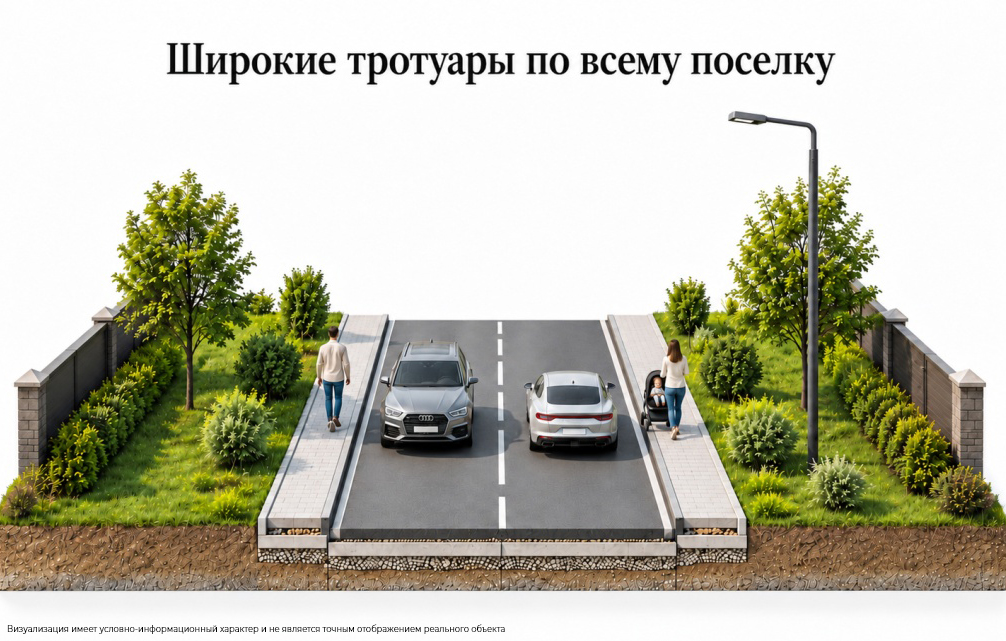Тротуары по всему посёлку — иллюстрация дорожного профиля для Купавна Сити 2